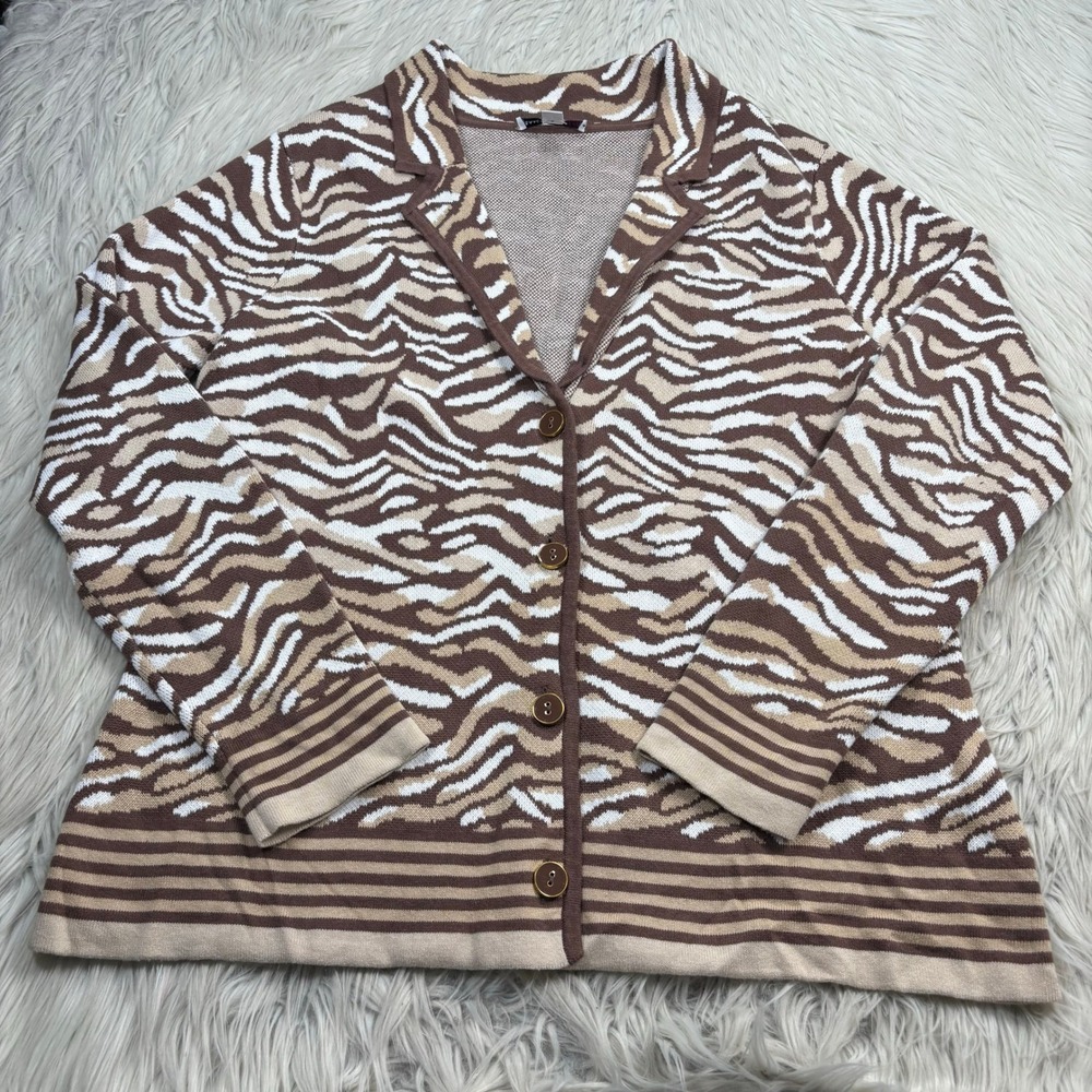Isaac Mizrahi Live Women's L Animal Print Collared Cardigan Maximalist Dopamine